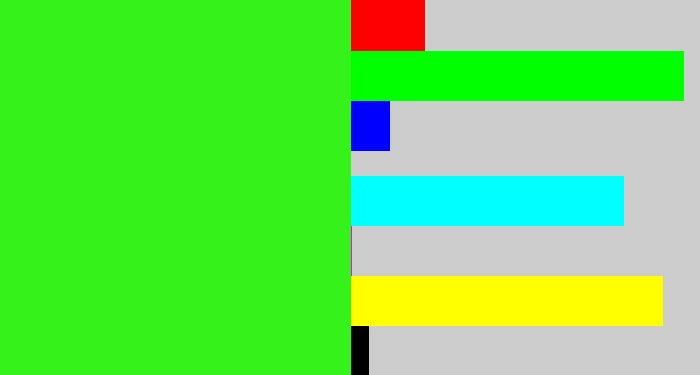 Hex color #36f21b - vivid green
