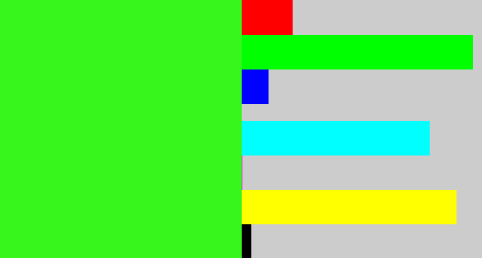 Hex color #36f61c - radioactive green