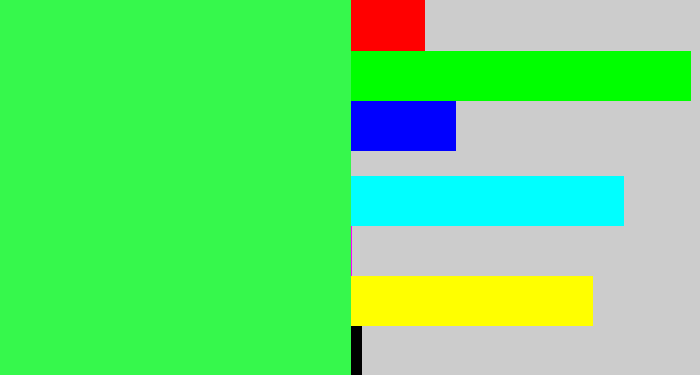 Hex color #36f84c - bright light green