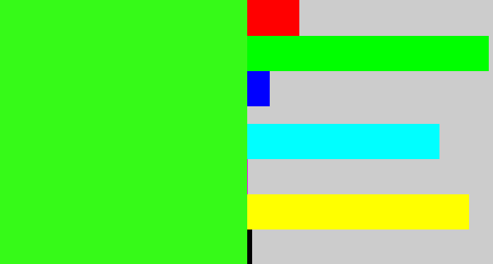 Hex color #36fa18 - poison green