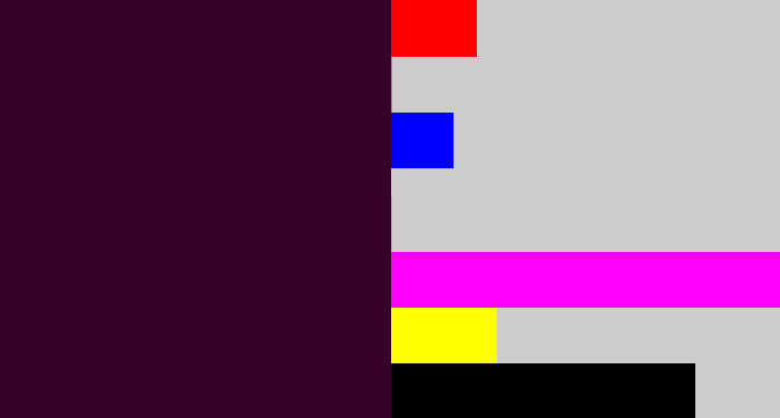 Hex color #370028 - dark plum