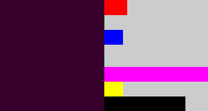 Hex color #37002d - dark plum