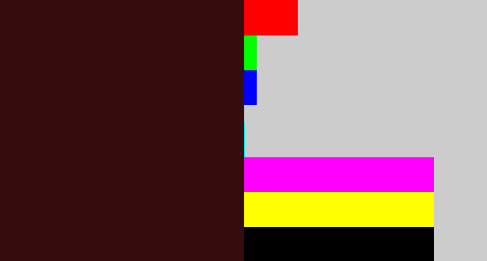 Hex color #370c0c - dark maroon