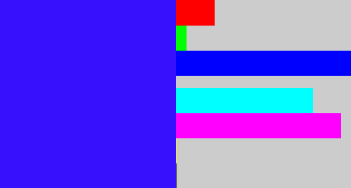 Hex color #3710fe - light royal blue