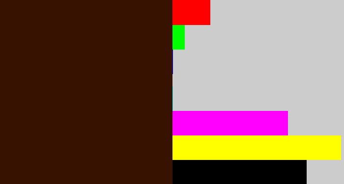 Hex color #371201 - dark brown
