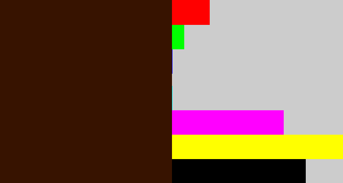 Hex color #371300 - dark brown