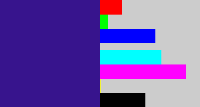 Hex color #37148d - indigo