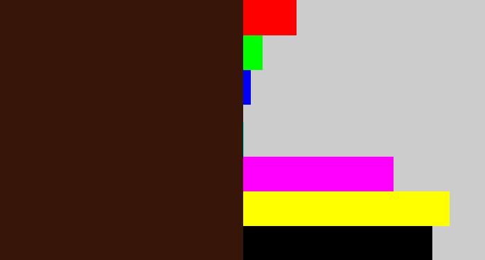 Hex color #371508 - dark brown