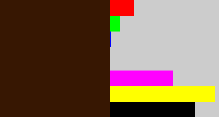 Hex color #371702 - dark brown