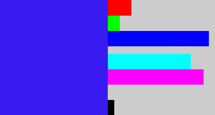 Hex color #371bf0 - light royal blue