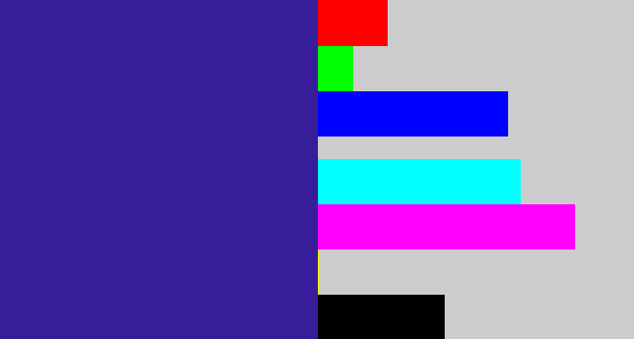 Hex color #371d9a - indigo blue