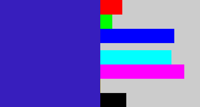 Hex color #371ebd - indigo blue