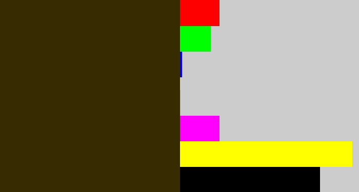Hex color #372b02 - dark brown
