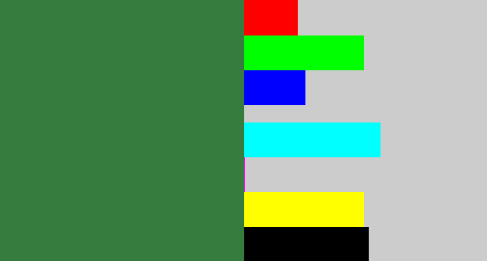 Hex color #377c3f - darkish green