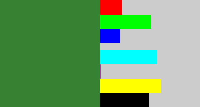 Hex color #378132 - darkish green