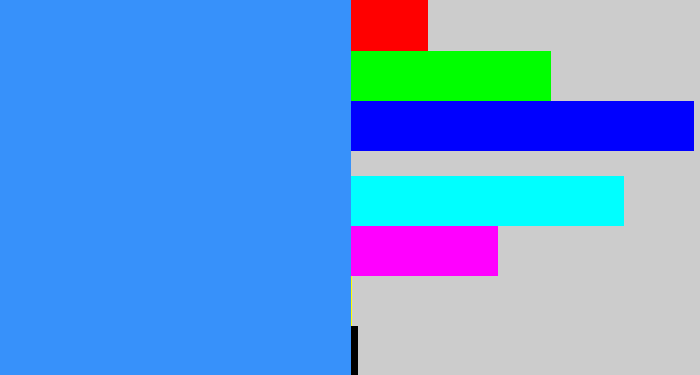 Hex color #3791fa - dodger blue