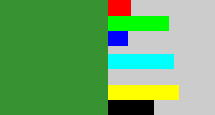 Hex color #379231 - darkish green