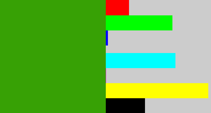 Hex color #37a105 - grassy green