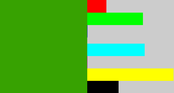 Hex color #37a201 - grassy green