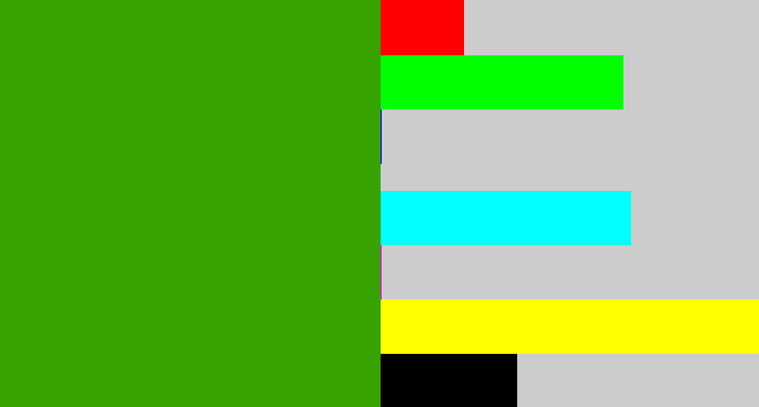 Hex color #37a300 - grassy green