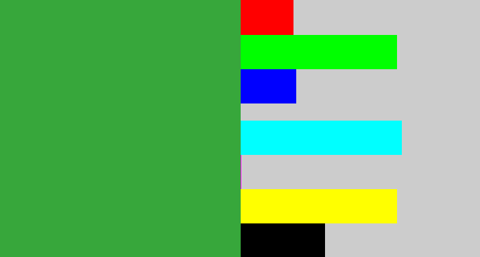 Hex color #37a73b - medium green
