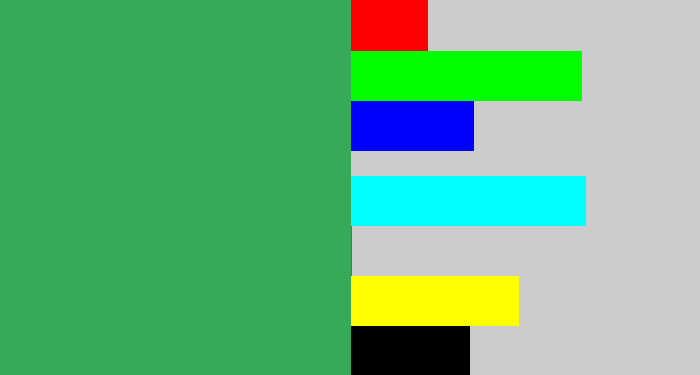 Hex color #37a958 - medium green