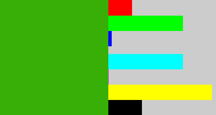 Hex color #37af07 - grassy green