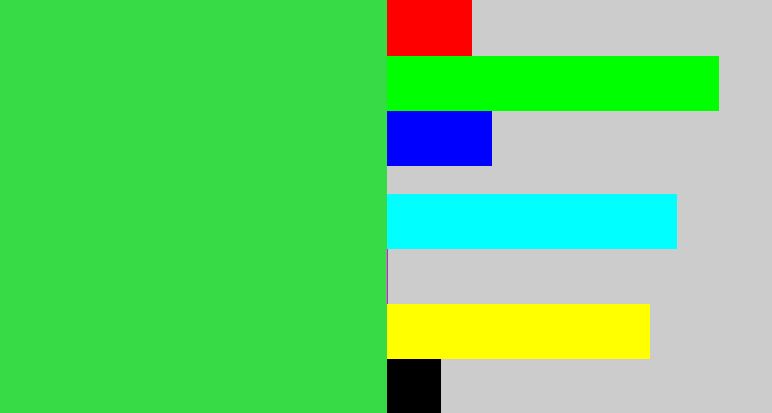Hex color #37db45 - bright light green