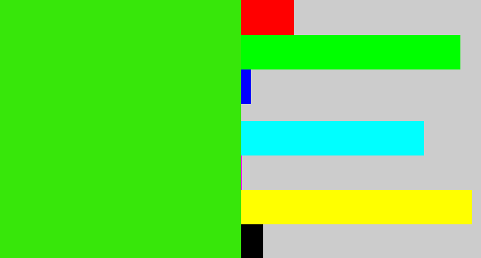 Hex color #37e70a - vivid green