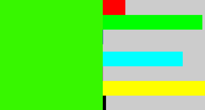 Hex color #37f700 - vivid green