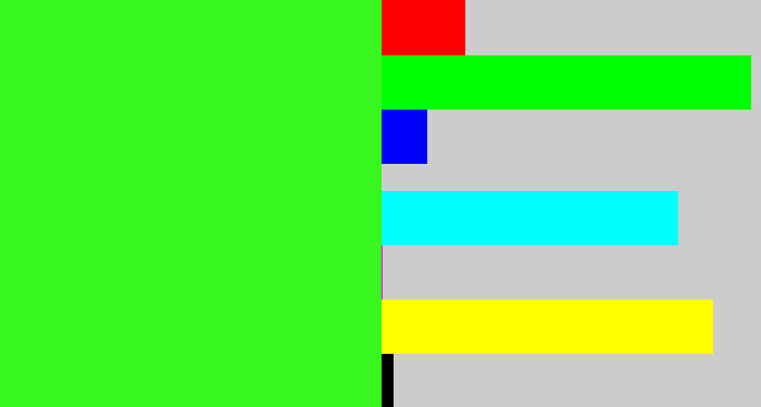 Hex color #37f71f - radioactive green