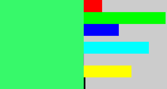 Hex color #37f96a - bright light green