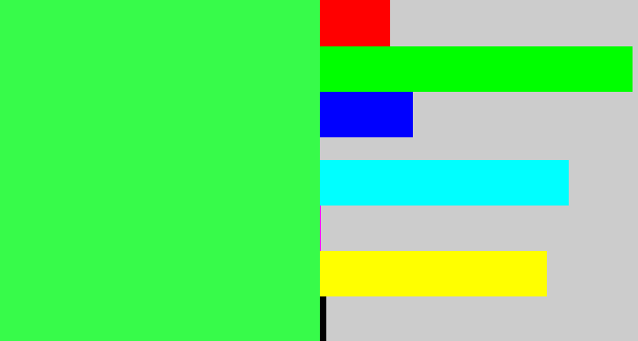 Hex color #37fb4a - bright light green