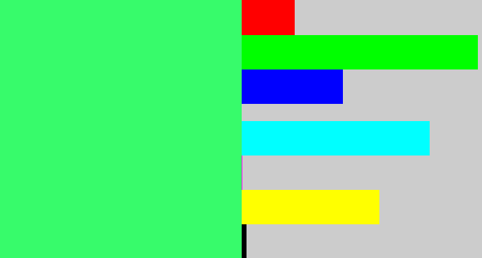 Hex color #37fb6b - bright light green