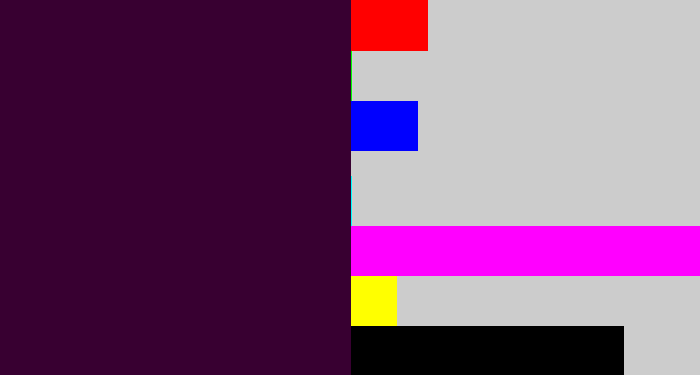 Hex color #380031 - dark plum