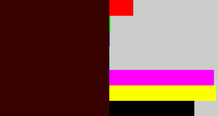 Hex color #380201 - dark maroon