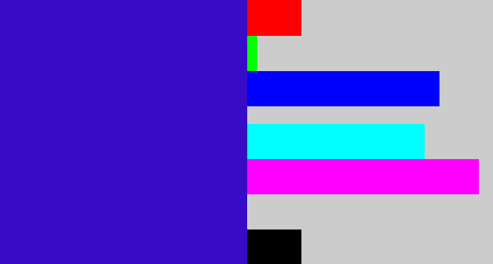 Hex color #380bc6 - indigo blue