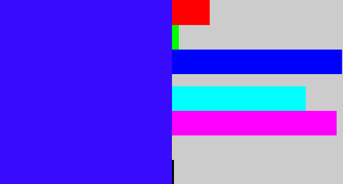 Hex color #380bfc - light royal blue