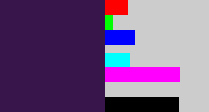 Hex color #38154a - dark purple