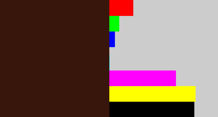 Hex color #38160c - dark brown