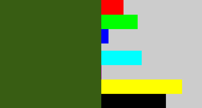 Hex color #385d13 - navy green