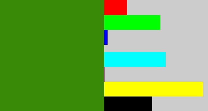 Hex color #388a07 - dark grass green