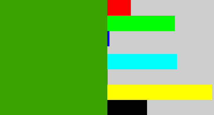 Hex color #38a104 - grassy green