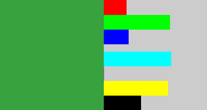 Hex color #38a23e - medium green