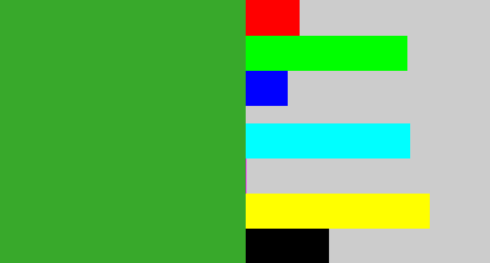 Hex color #38a92b - medium green