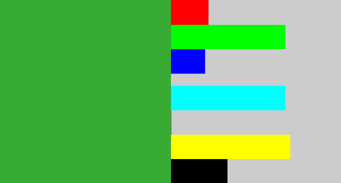 Hex color #38ab34 - medium green