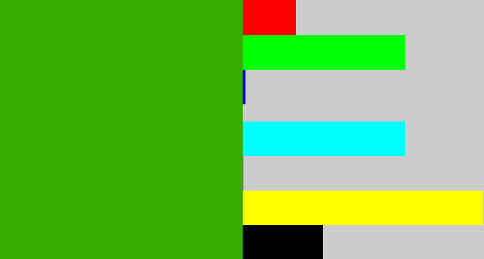 Hex color #38ac02 - grassy green