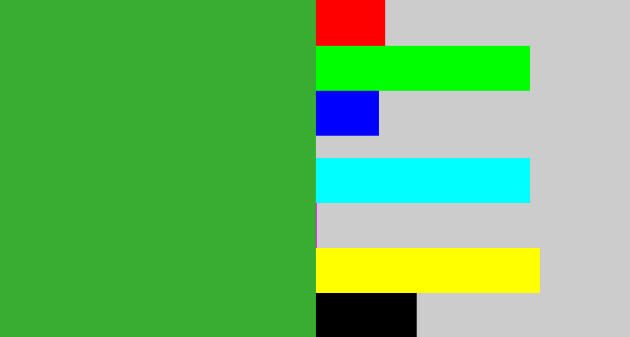 Hex color #38ad32 - medium green