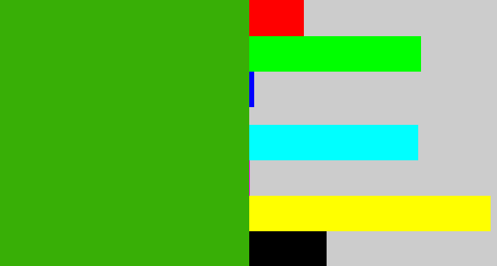 Hex color #38af06 - grassy green