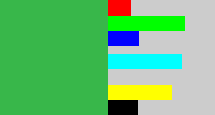 Hex color #38b74a - medium green